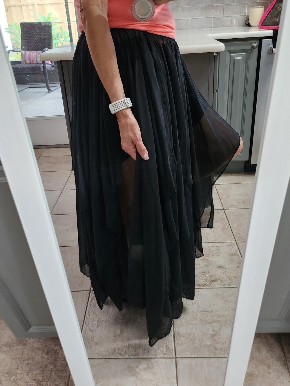 Black Sheer Handkerchief Hem Maxi Skirt